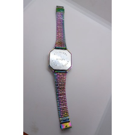 Unisex Touch Screen Rhinestone Bezel Square Faced Chain Watch- Rainbow