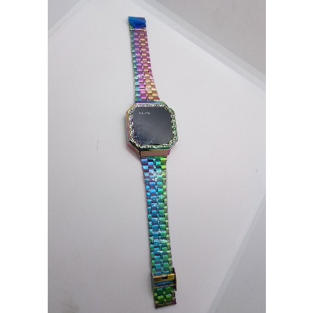 Unisex Touch Screen Rhinestone Bezel Square Faced Chain Watch- Rainbow