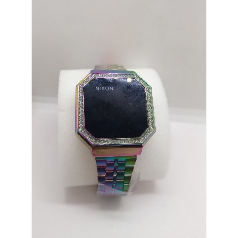 Unisex Touch Screen Rhinestone Bezel Square Faced Chain Watch- Rainbow
