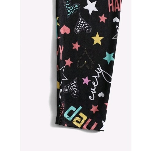 Girls Teens Colour Block Cartoon Graphic Leggings- Multicolour