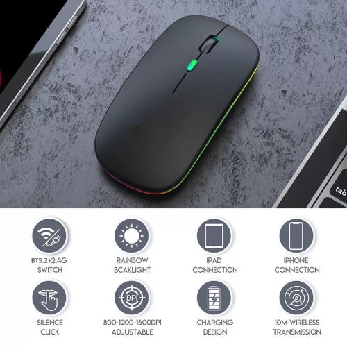 Wireless Rechargeable Led Gaming Mouse- Black