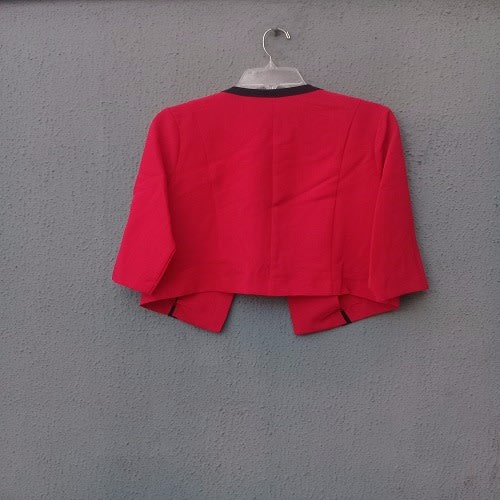 3 Quarter - Sleeve Jacket 7 Dress Set - Two-Piece - Black & Red