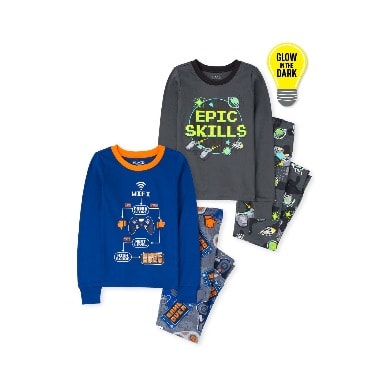 Boys Glow Video Game Wifi Snug Fit Cotton Long Sleeve Pyjamas Sleepwear - 2in 1 Set