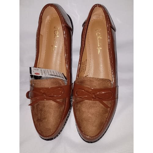 Patent Leather With Suede Top Office Shoe- Brown