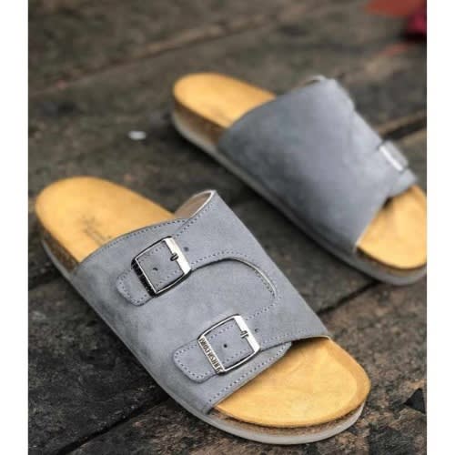 Men's Grey Buckled Birkenstock Slide Slippers