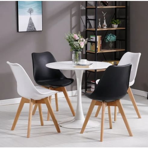Set Of 4 Scandinavian Chairs And Table - Black And White