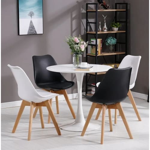 Set Of 4 Scandinavian Chairs And Table - Black And White