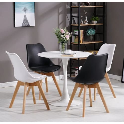 Set Of 4 Scandinavian Chairs And Table - Black And White
