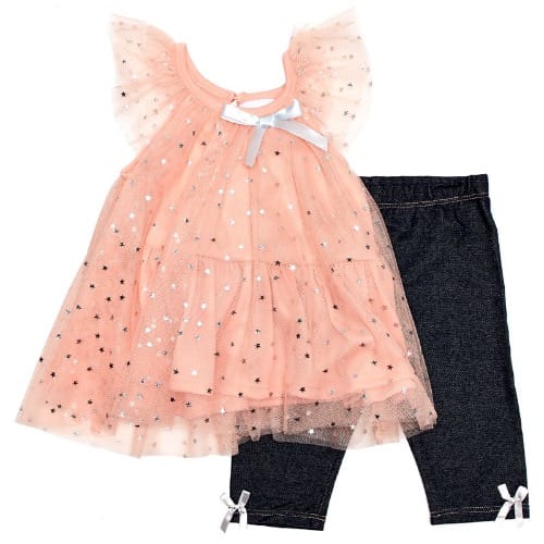 Baby Girls Peach Star Top With Leggings