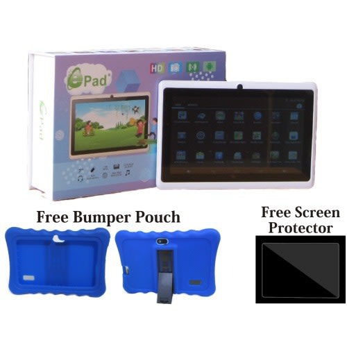 A707 Kid 7inch Android Tablet, 16gb, 1gb Ram + Screen Guide, Royal- Blue Bumper Pouch