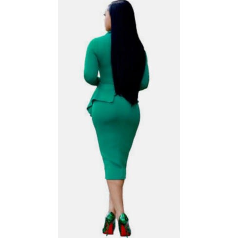 Green Long Sleeve Corporate Midi Dress