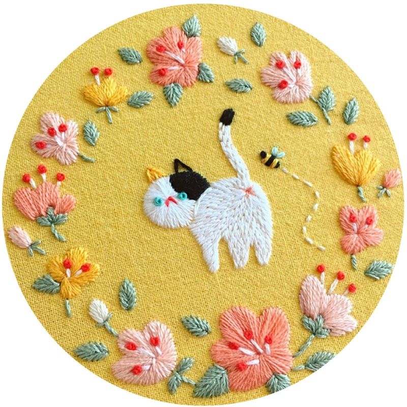 15CM DIY Embroidery Starter Kit Handmade Embroidery Pet Puppy Flower Material Package Embroidery Cloth Color Threads Tools Kit A1