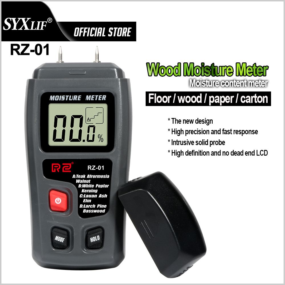 SYXLIF Digital Wood Moisture Meter Professional 0~99.9% Timber Hygrometer Portable Tool LCD Display Timber Damp Detector MT10-RZ-01