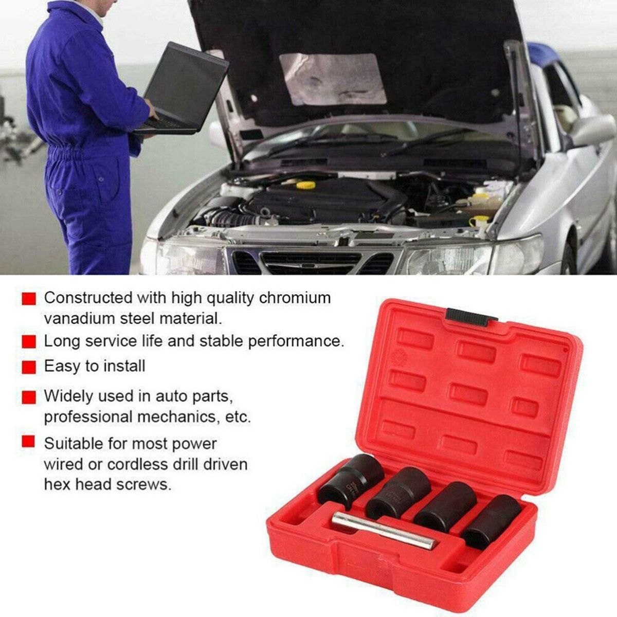 5Pcs/Set Twist Socket Kit 4 Damaged Worn Lug Nut & Lock Remover 17/19/21/22mm (Blue)
