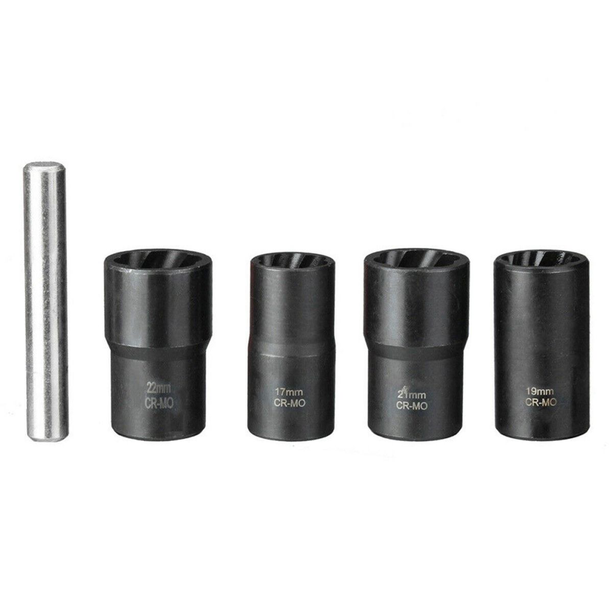 5Pcs/Set Twist Socket Kit 4 Damaged Worn Lug Nut & Lock Remover 17/19/21/22mm (Blue)