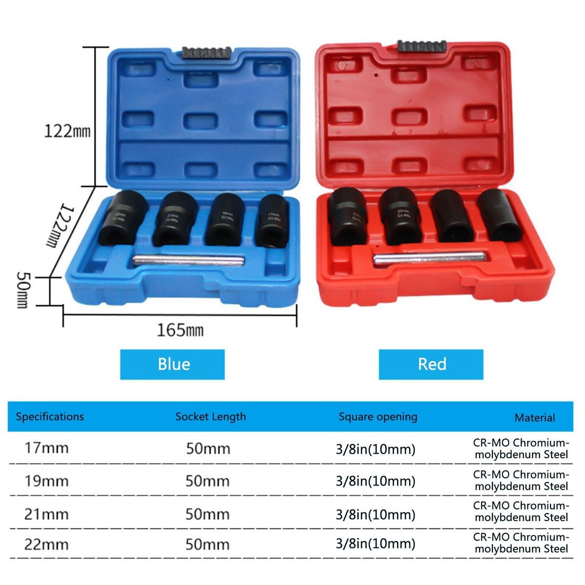 5Pcs/Set Twist Socket Kit 4 Damaged Worn Lug Nut & Lock Remover 17/19/21/22mm (Blue)