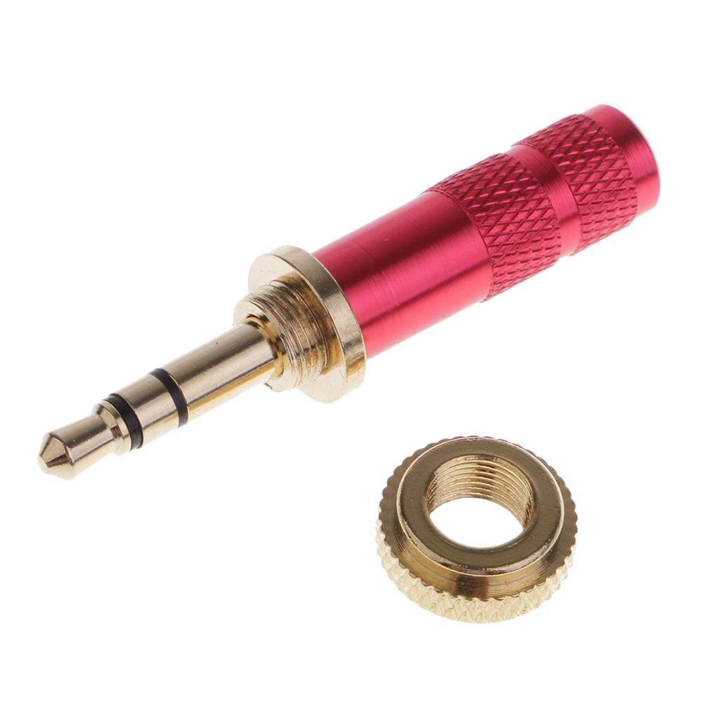 3.5mm Screw Lock Stereo Jack Male Plug Metal Audio Red
