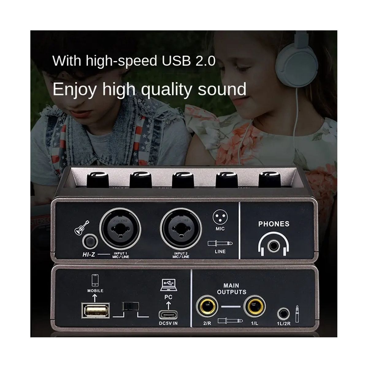 Audio Interface Sound Card 48KHz Converter Electric Guitar Live Broadcast Professional Studio for Karaoke Recording