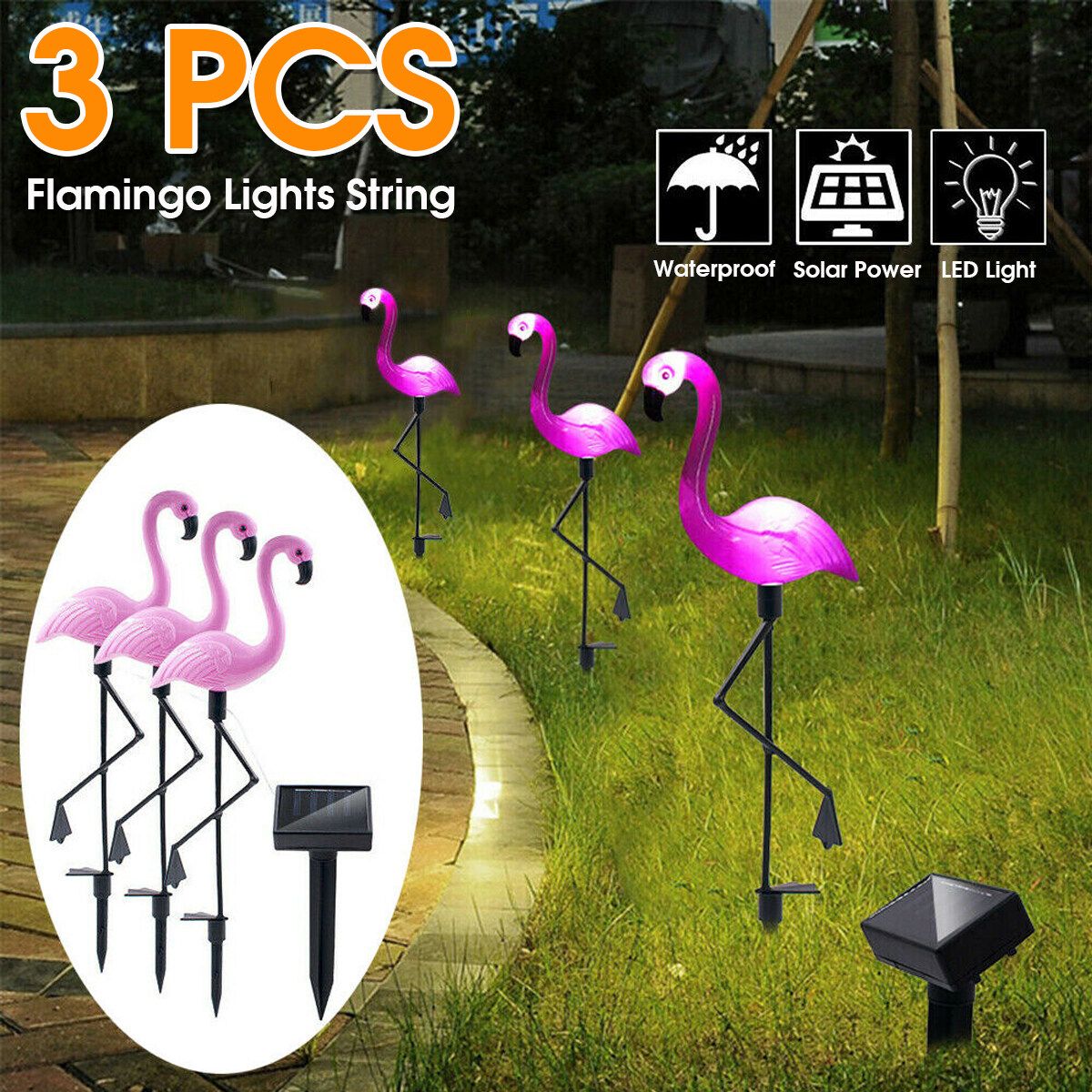3pcs/set Solar Lights Outdoor Flamingo Lawn Patio Yard Walkway Garden Light Solar / Powered 3pcs