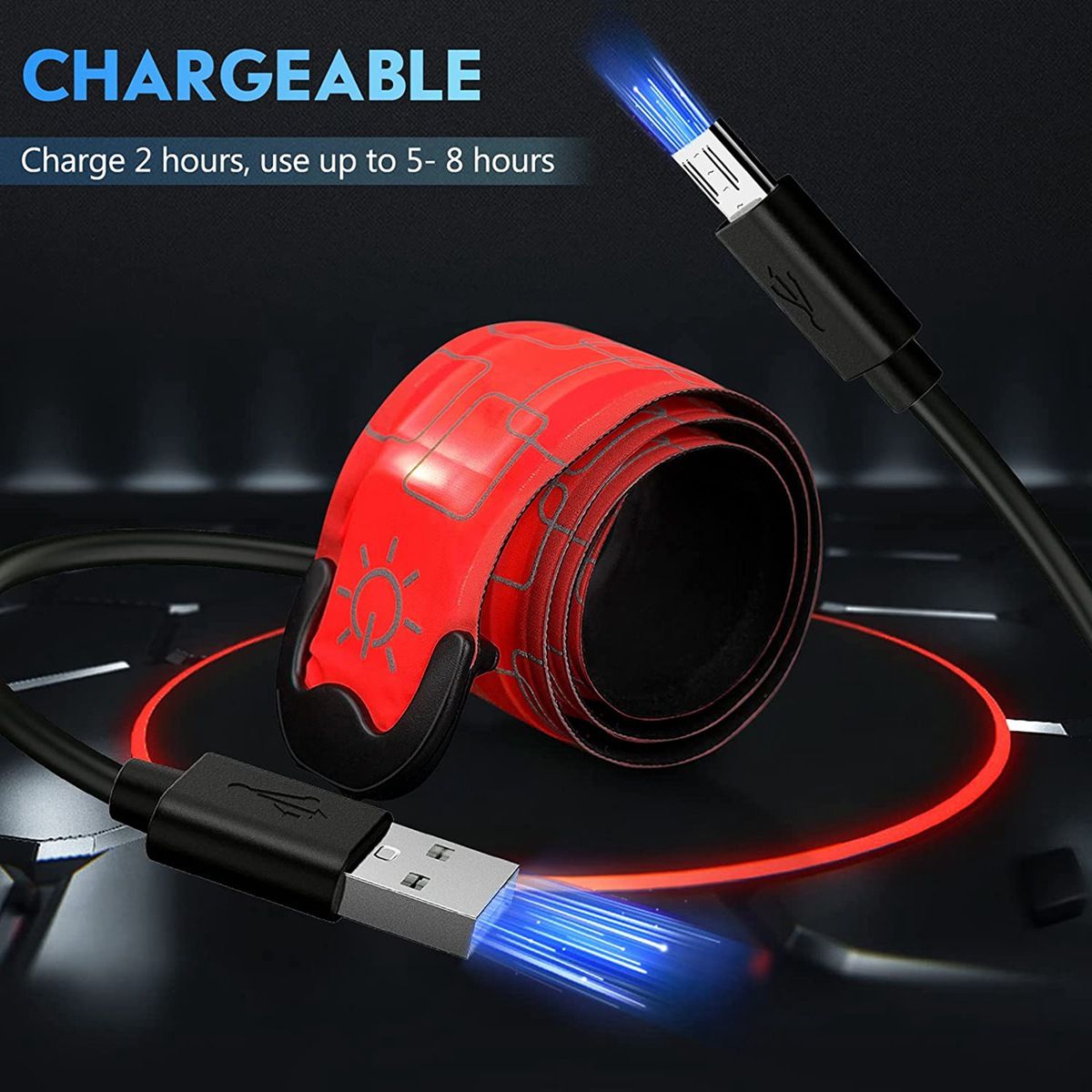 2 Pack USB Rechargeable Reflective Armbands,for