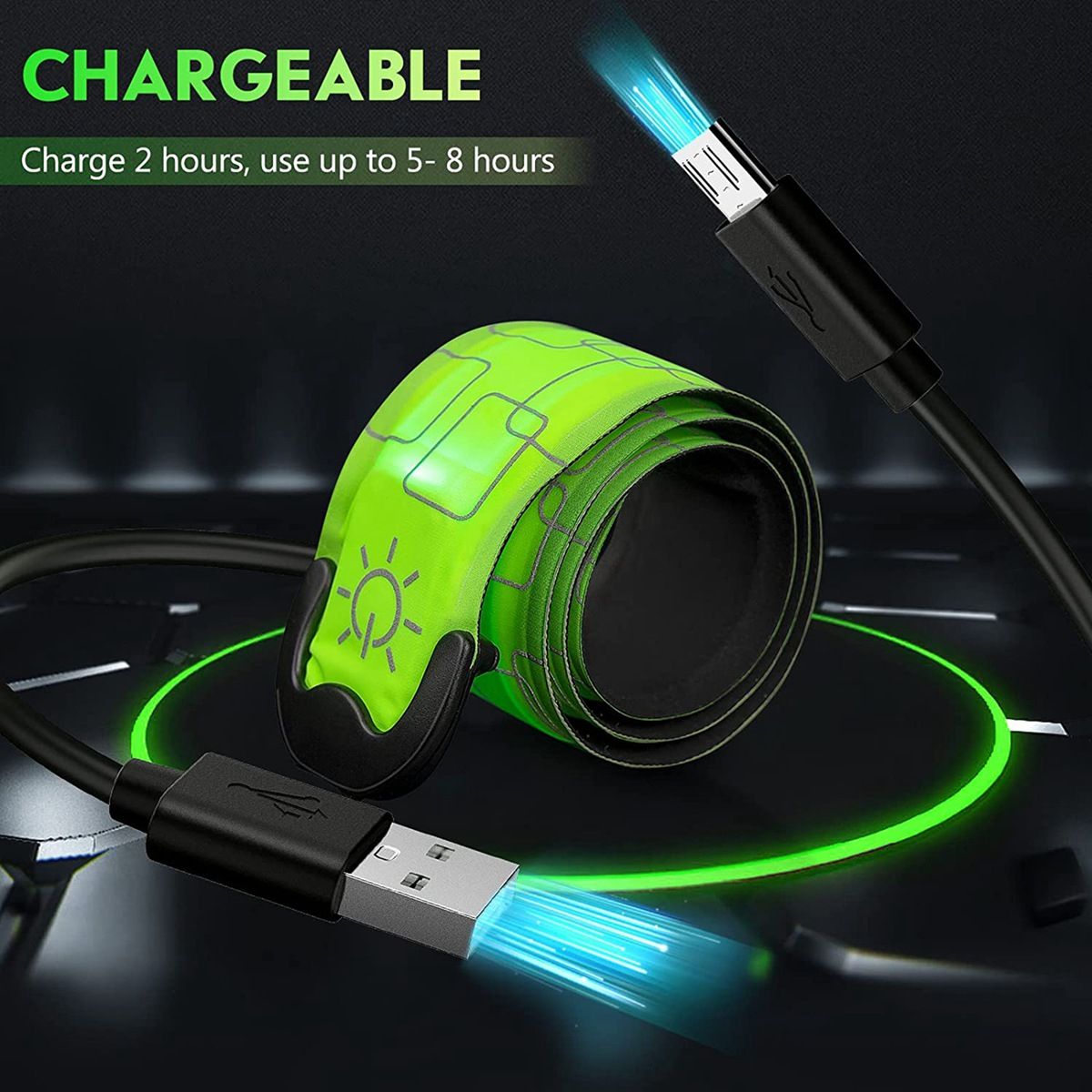 2 Pack USB Rechargeable Reflective Armbands,for