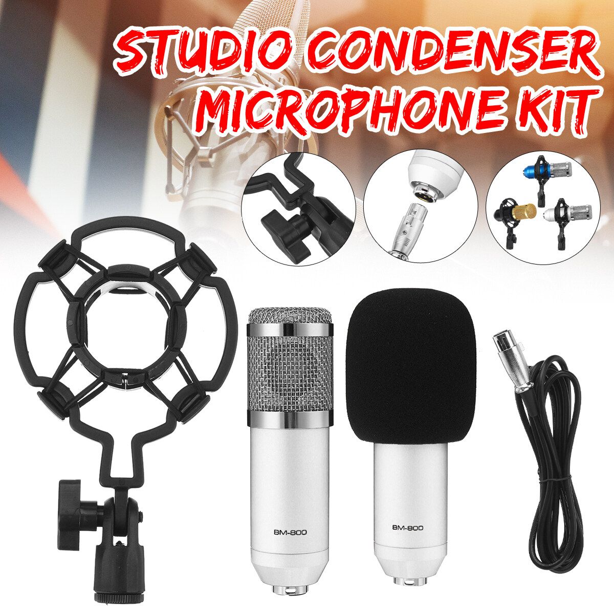2020 New Upgraded Desktop Microphone Set Condenser Microphone Professional Studio Cardioid PC Mic For Studio Recording Broadcasting White