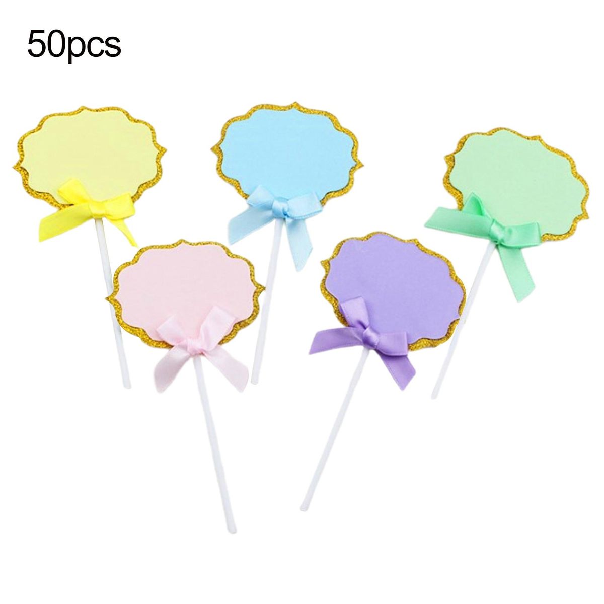 Cheese Topper 50pcs Cupcake Topper Label Marker Kit with Ribbon Mix Color