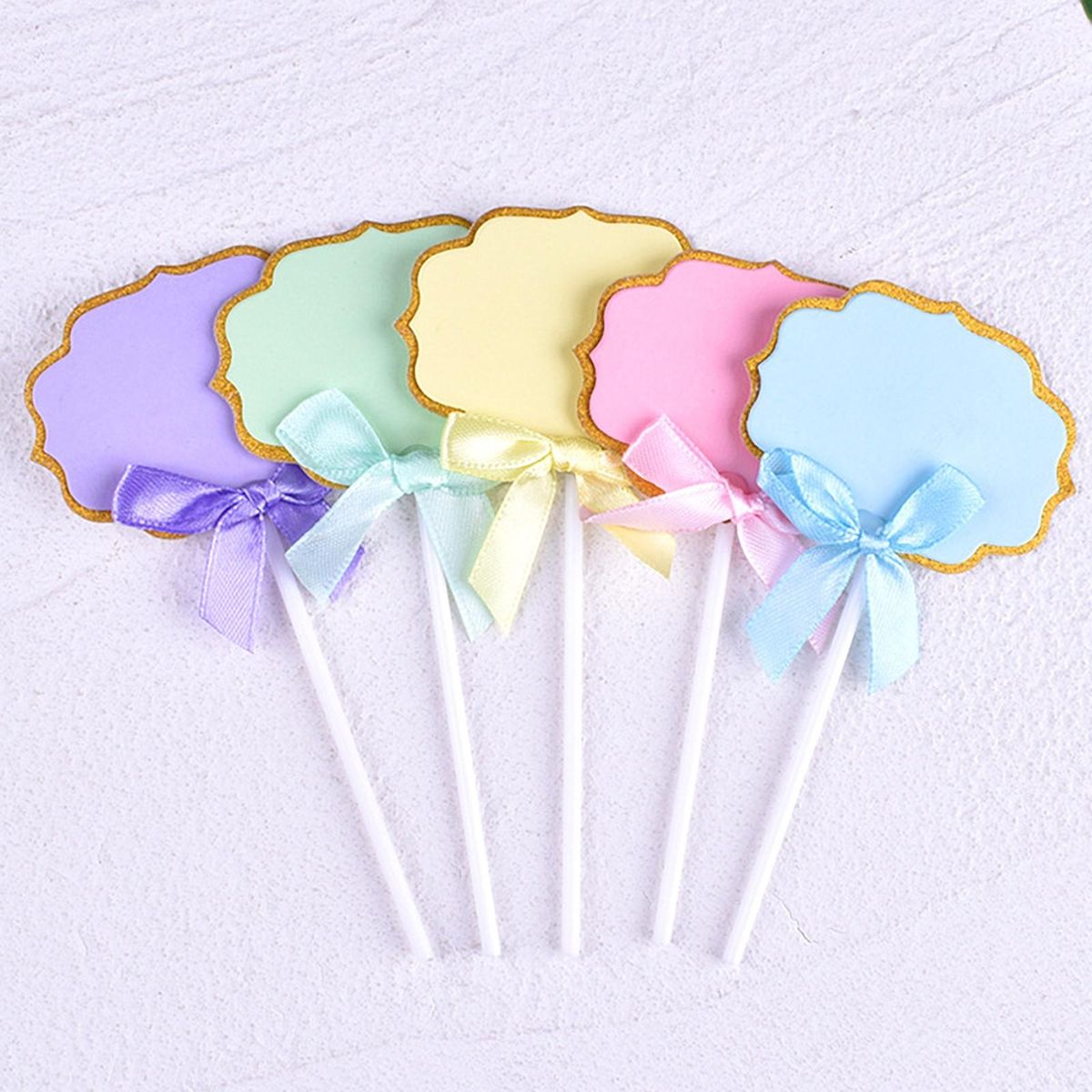 Cheese Topper 50pcs Cupcake Topper Label Marker Kit with Ribbon Mix Color