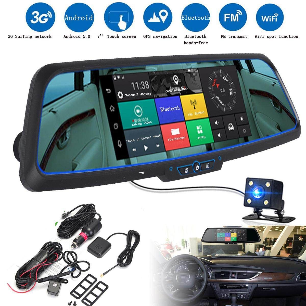 7'' 1080P Car DVR GPS Android 5.0 Dual Lens Navigation Rearview Mirror Camera