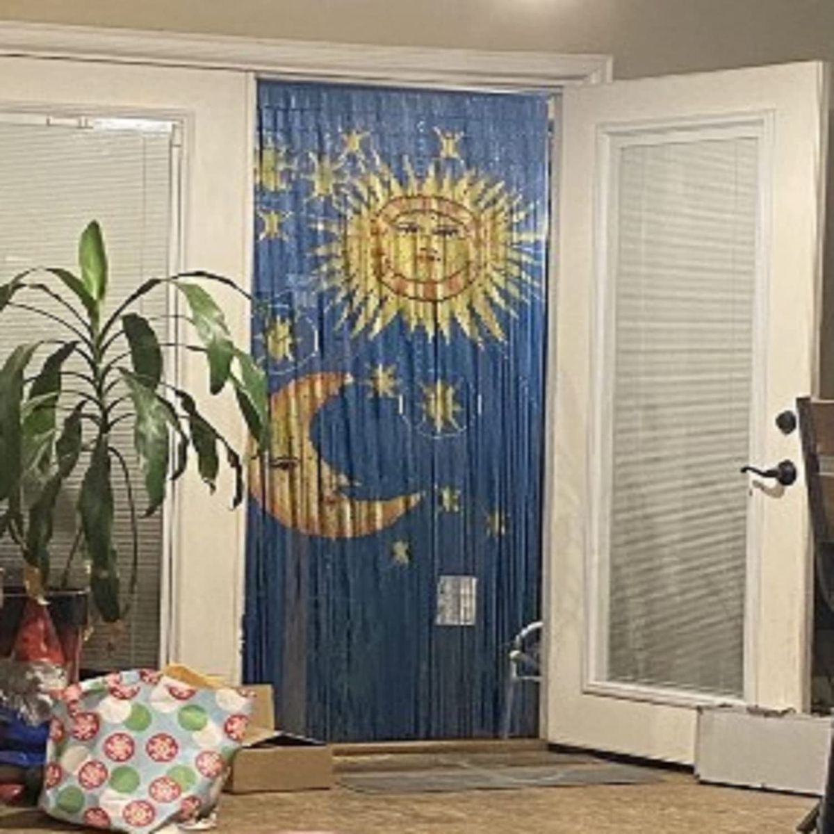 TACHILC Sun And Moon Bamboo Bead Curtain, Doorway Hanging