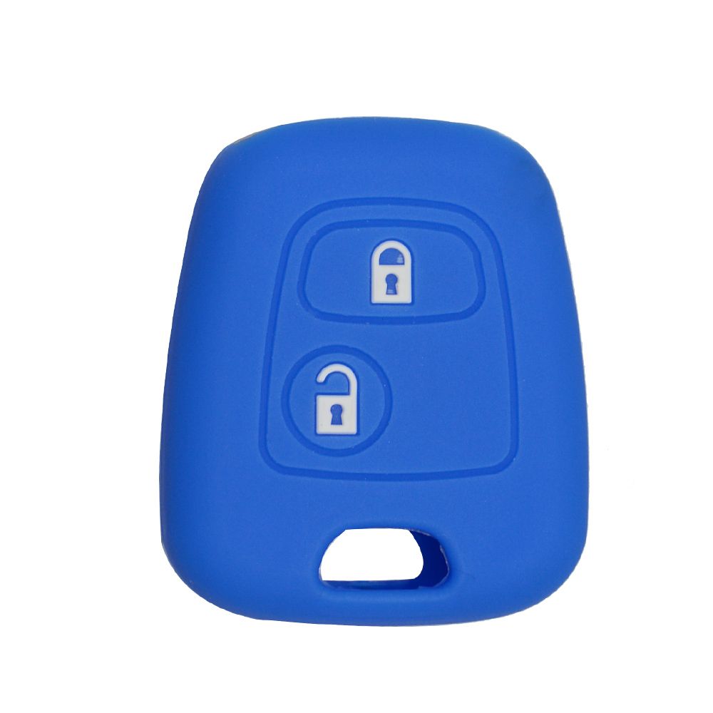 Key Case For Car Silicone Car Key Case For Peugeot 206 307 207 408 For Citroen C2 C3 C4 Soft Rubber 2 On Key Fob-Blue