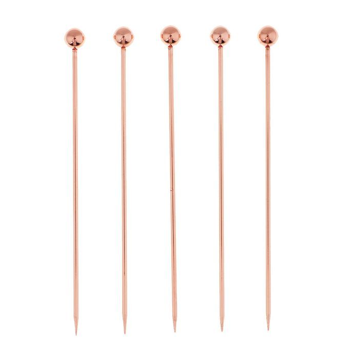 5pcs Cocktail Food Fruit Fork Picks Stick Drink Buffet Bead-Rose Gold