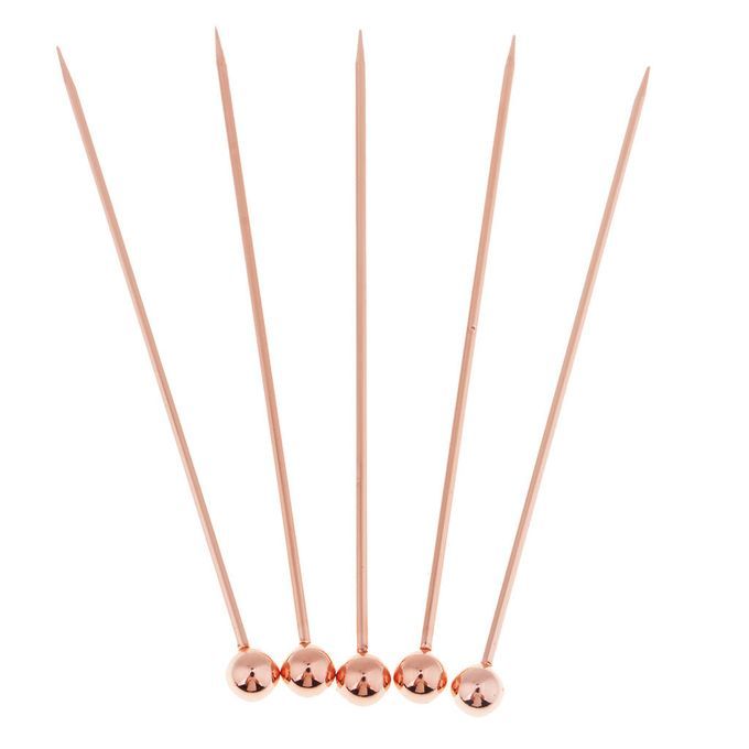5pcs Cocktail Food Fruit Fork Picks Stick Drink Buffet Bead-Rose Gold
