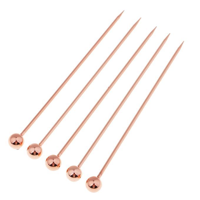 5pcs Cocktail Food Fruit Fork Picks Stick Drink Buffet Bead-Rose Gold