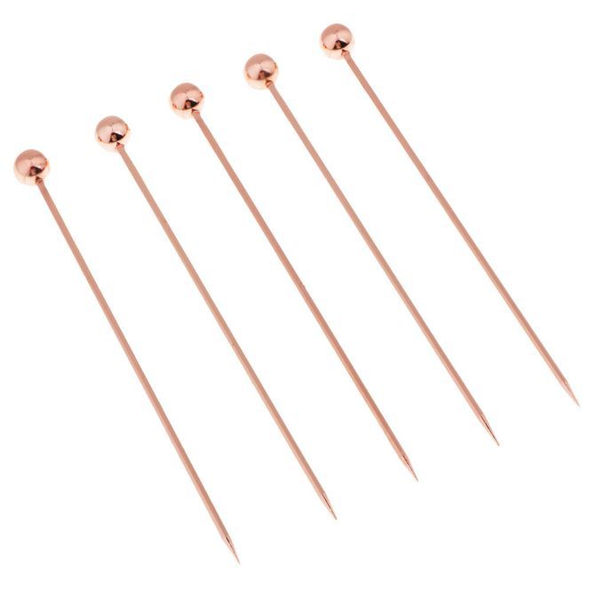 5pcs Cocktail Food Fruit Fork Picks Stick Drink Buffet Bead-Rose Gold
