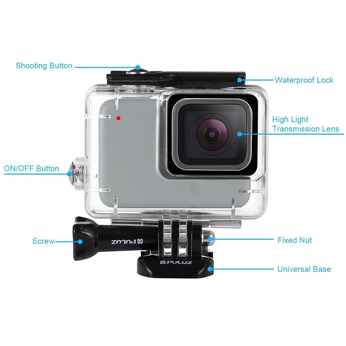 PULUZ 45m Underwater Waterproof Housing Diving Case For GoPro HERO7 Silver / HERO7 White, With Buckle Basic Mount & Screw(Transparent)