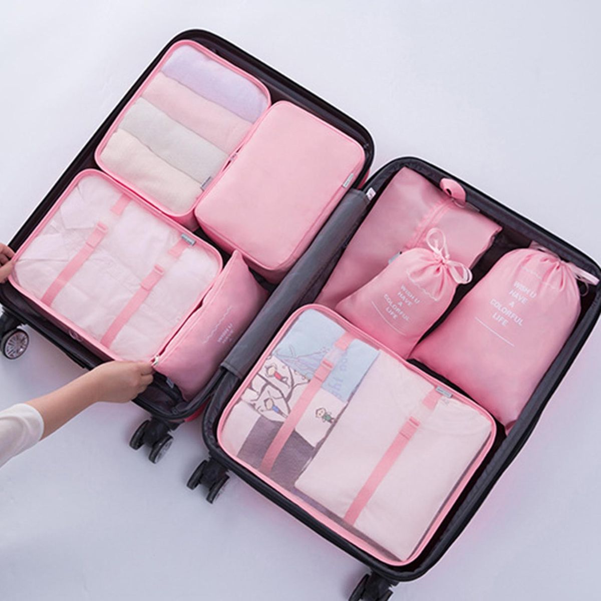 7PcsSet Luggage Packing Organizers Multipurpose Travel Shoe Cosmetic Bags Pink