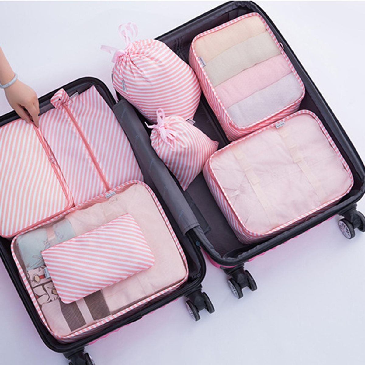 7PcsSet Luggage Packing Organizers Multipurpose Travel Shoe Cosmetic Bags Pink