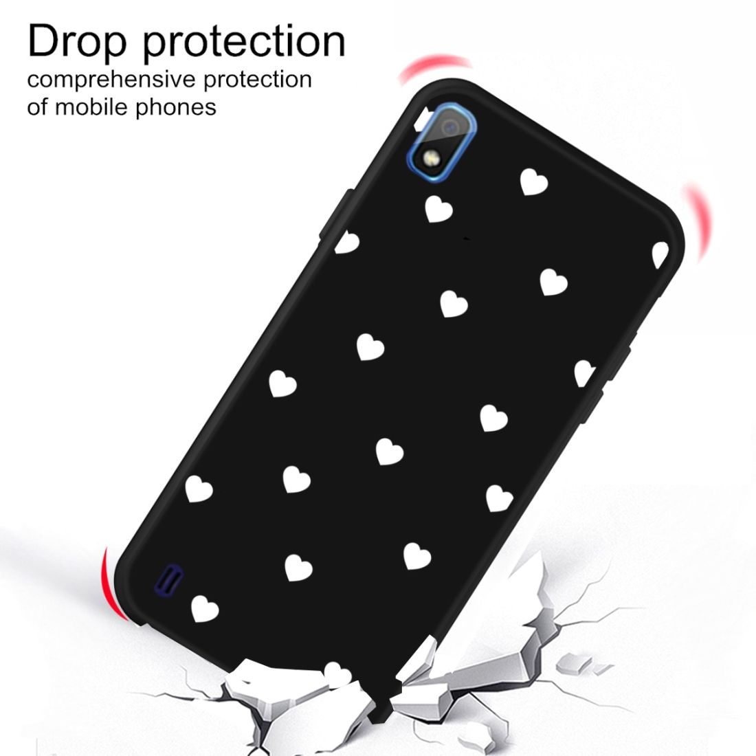 For Galaxy A10 Multi Love Heart Pattern Frosted TPU Protective Case(Black)