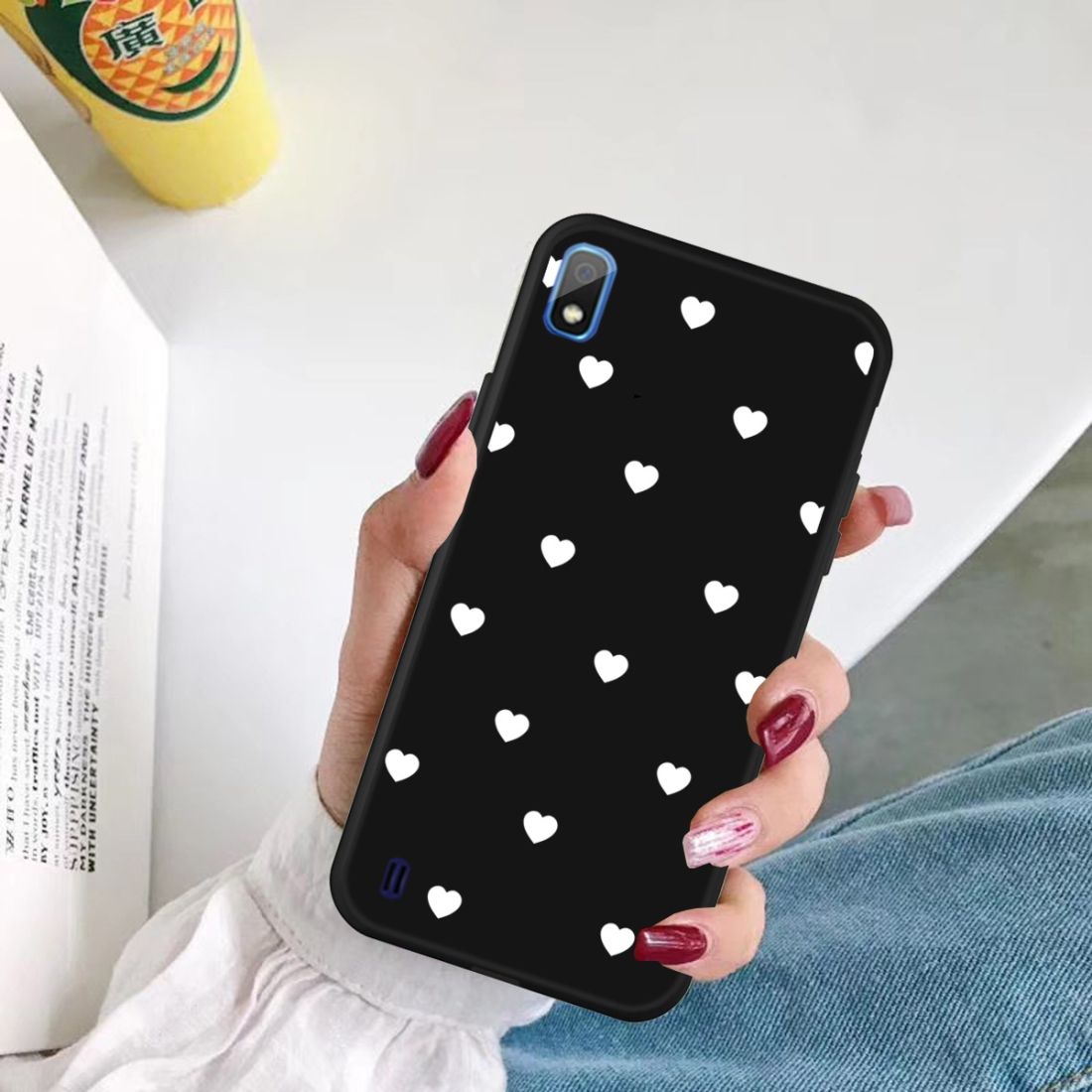 For Galaxy A10 Multi Love Heart Pattern Frosted TPU Protective Case(Black)
