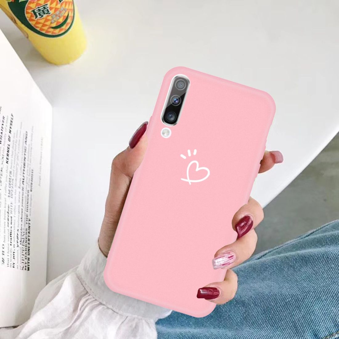For Galaxy A70 Love Heart Pattern Frosted TPU Protective Case(Pink)