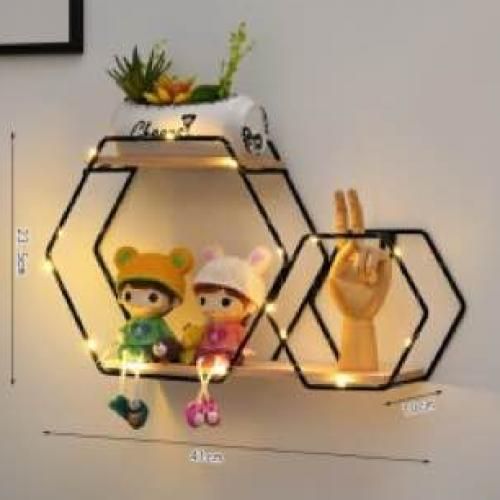 Luxurious Black Hexagon Floating Wall Shelf