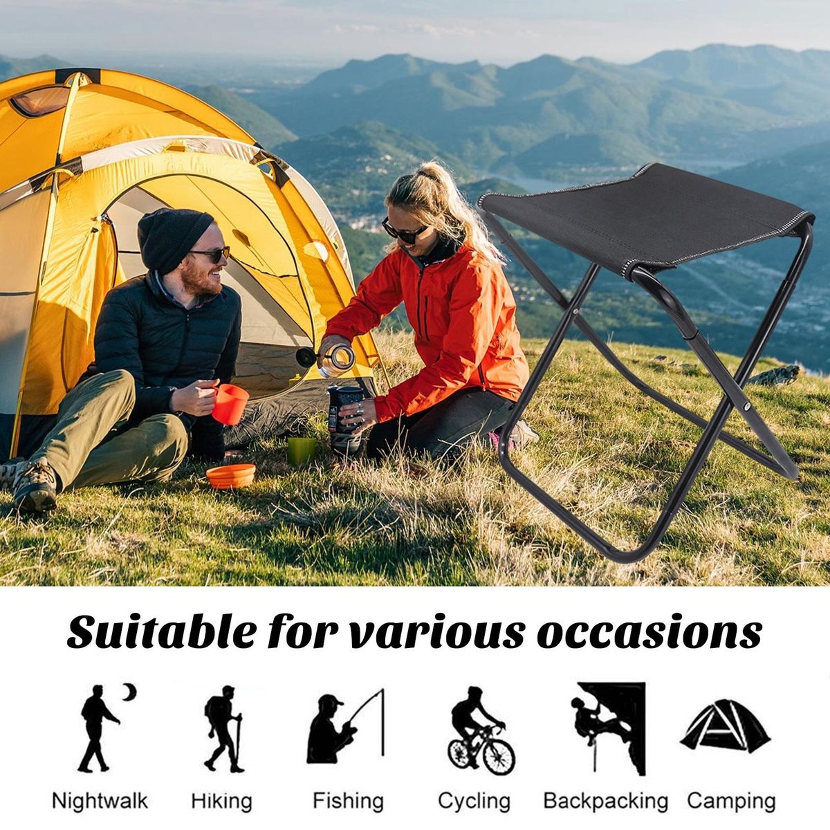 Foldable Stool Portable Foldable Camping Stool Stable for Outdoor Black