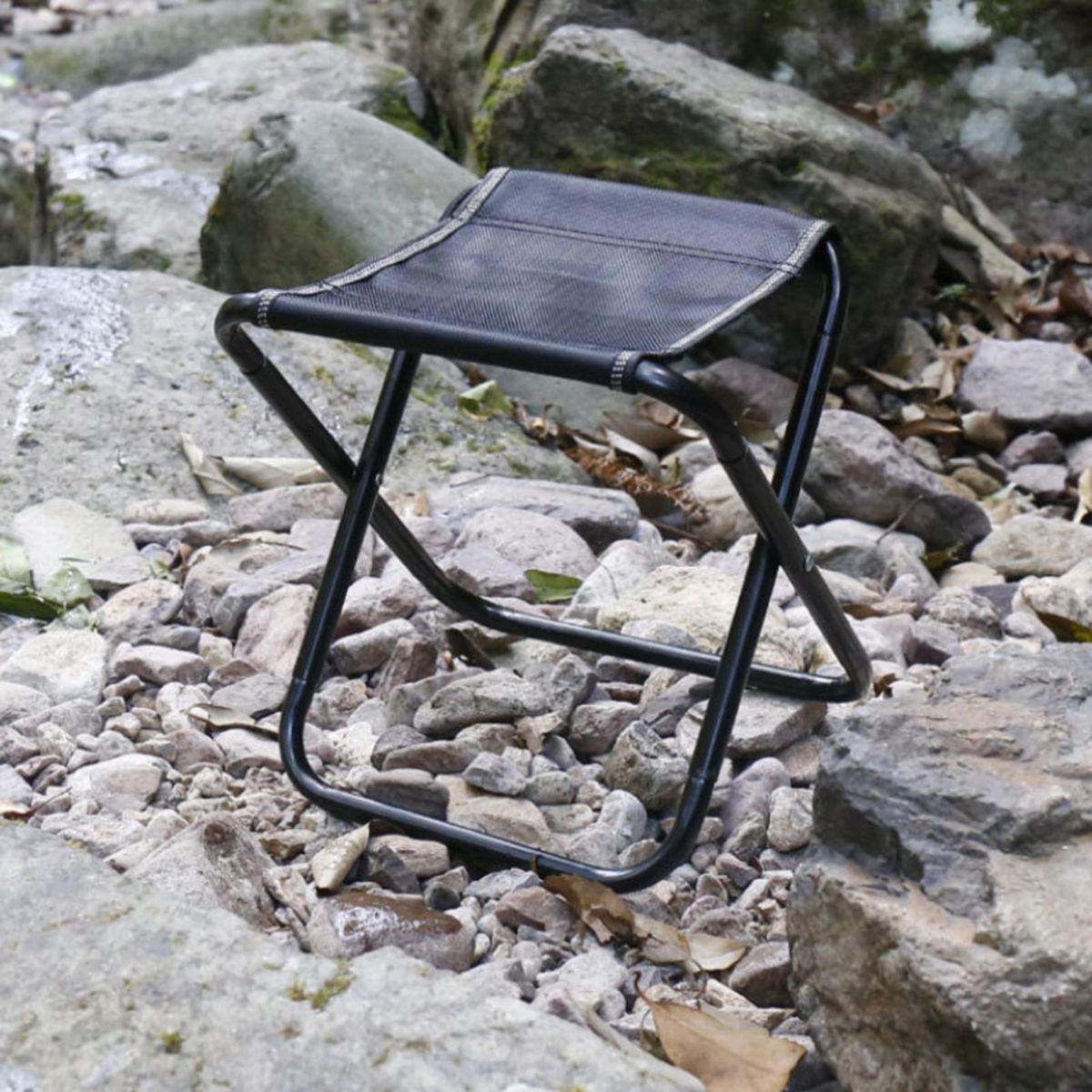 Foldable Stool Portable Foldable Camping Stool Stable for Outdoor Black