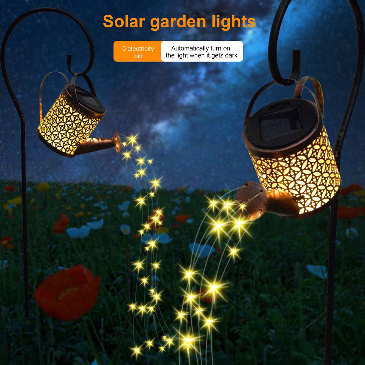 Iron Hollow Projection Lamp Solar Outdoor Waterproof Patio