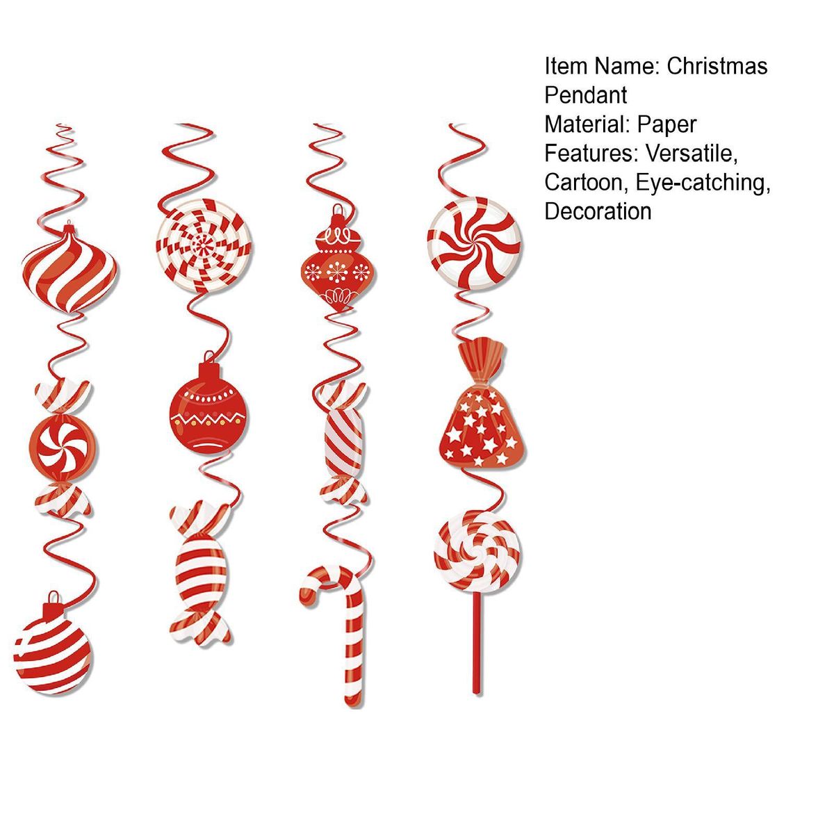 High-quality Christmas Pendant 12pcs Festive Candy Spiral for Home