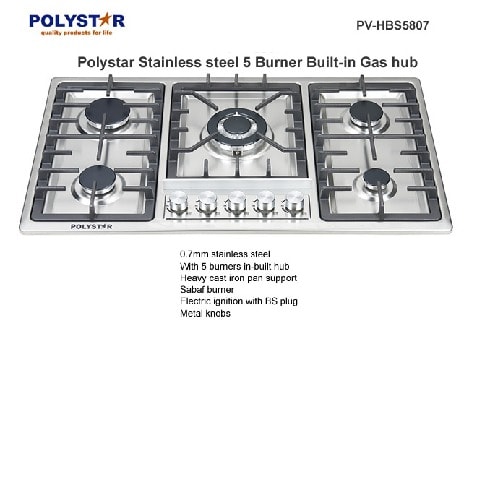 5 Burners Gas Hob In-built Gas Cooker