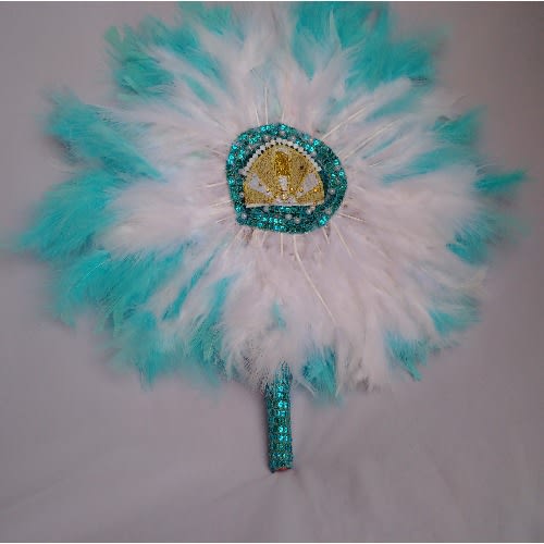 Blue And White Feathers Bridal Handfan