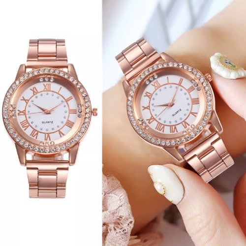 Women's Stainless Steel Rhinestone Strap Watch