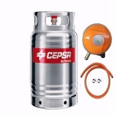 Gas Cylinder With Metered Regulator, Clip and Hose - 12.5kg-Stainless Steel